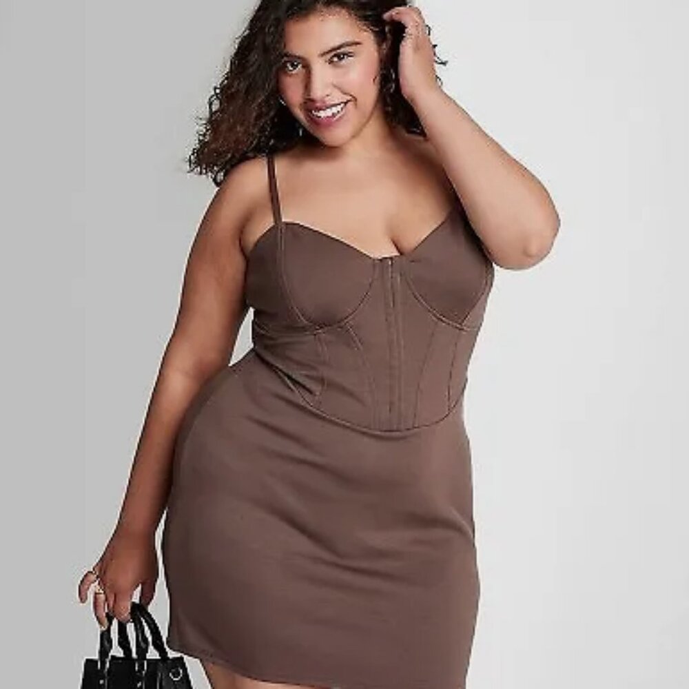 NWT Women's Sleeveless Corset Mini Knit Bodycon Dress - Wild Fable Dark Brown